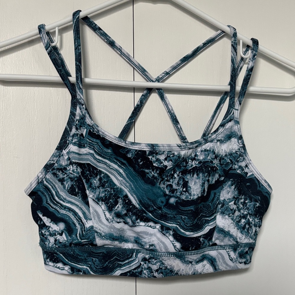 GAIAM Teal and White Swirl Strappy Sports Bra